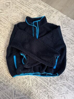 Daily Drills Black Sherpa Zip-Up with Bright Blue Trim